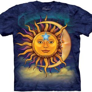 Sun Moon Lunar Solar Shining Star Yin Yang Mountain Purple Cotton T-Shirt M-2X